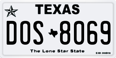 TX license plate DOS8069