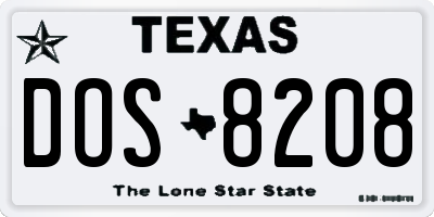 TX license plate DOS8208