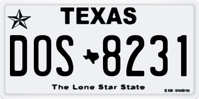 TX license plate DOS8231