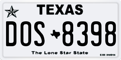 TX license plate DOS8398