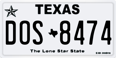 TX license plate DOS8474