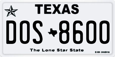 TX license plate DOS8600