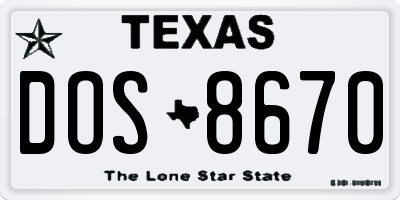 TX license plate DOS8670