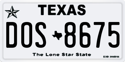 TX license plate DOS8675