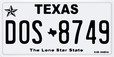 TX license plate DOS8749