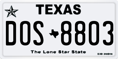 TX license plate DOS8803