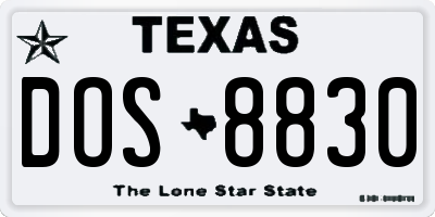 TX license plate DOS8830
