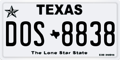 TX license plate DOS8838