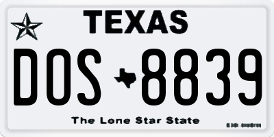 TX license plate DOS8839
