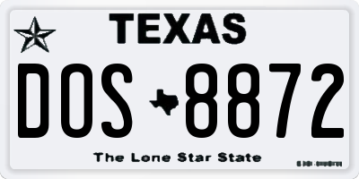 TX license plate DOS8872
