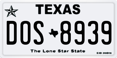 TX license plate DOS8939