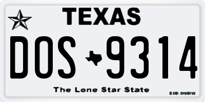 TX license plate DOS9314