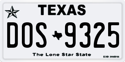 TX license plate DOS9325