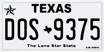 TX license plate DOS9375