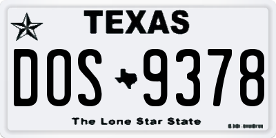 TX license plate DOS9378