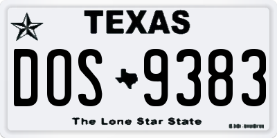 TX license plate DOS9383