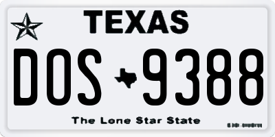 TX license plate DOS9388