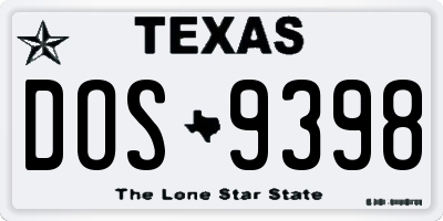 TX license plate DOS9398