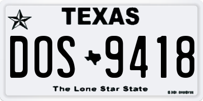 TX license plate DOS9418