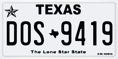 TX license plate DOS9419