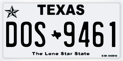 TX license plate DOS9461