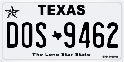 TX license plate DOS9462