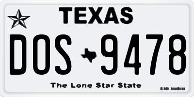 TX license plate DOS9478