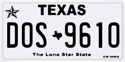 TX license plate DOS9610