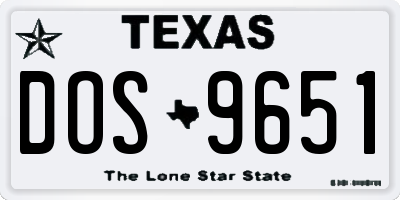 TX license plate DOS9651
