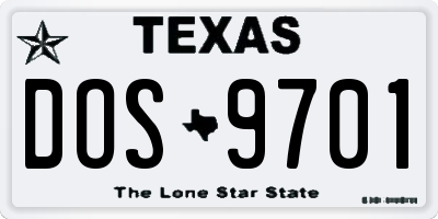 TX license plate DOS9701