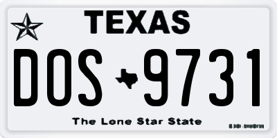 TX license plate DOS9731