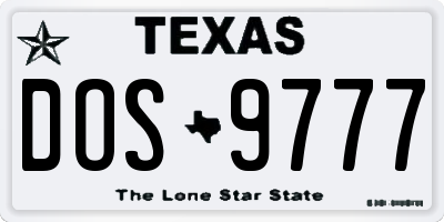 TX license plate DOS9777
