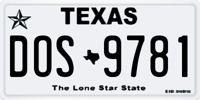 TX license plate DOS9781