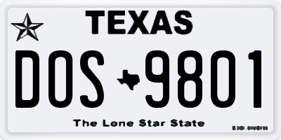 TX license plate DOS9801