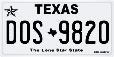TX license plate DOS9820