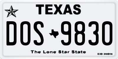 TX license plate DOS9830