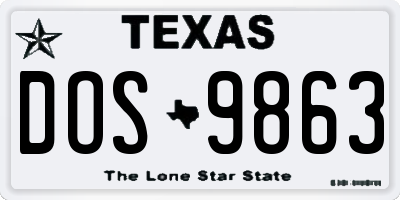 TX license plate DOS9863