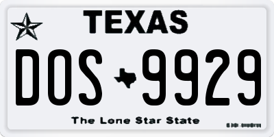 TX license plate DOS9929