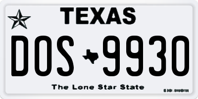 TX license plate DOS9930