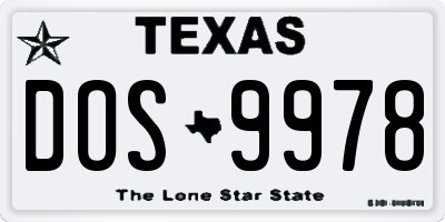 TX license plate DOS9978
