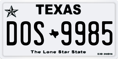 TX license plate DOS9985