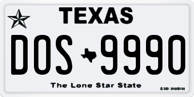 TX license plate DOS9990
