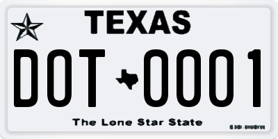 TX license plate DOT0001