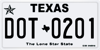 TX license plate DOT0201