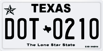 TX license plate DOT0210