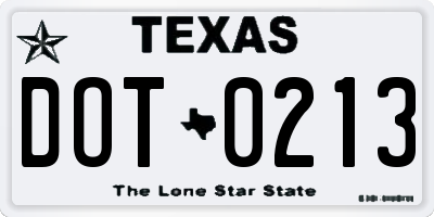 TX license plate DOT0213