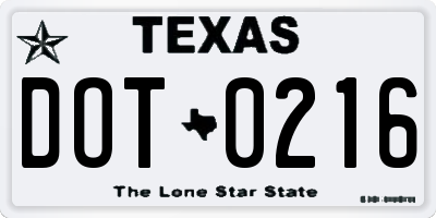 TX license plate DOT0216