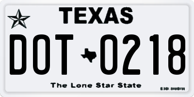 TX license plate DOT0218
