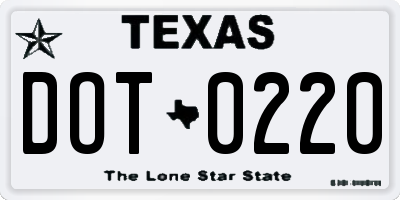 TX license plate DOT0220