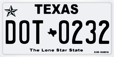 TX license plate DOT0232